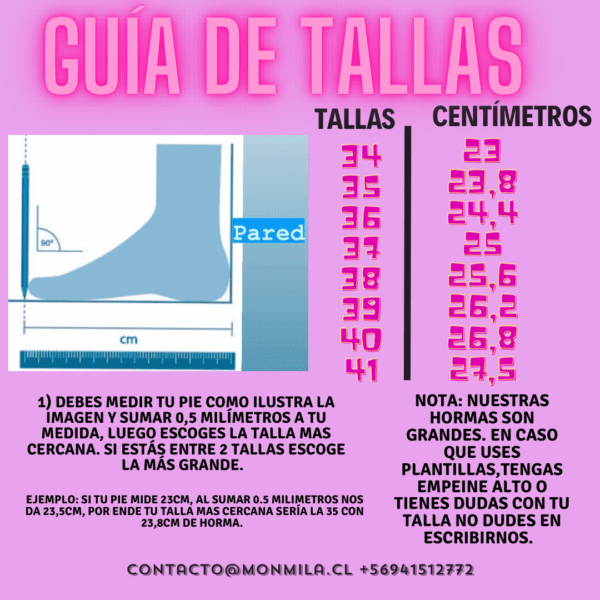 Guia de talla 34 a 41